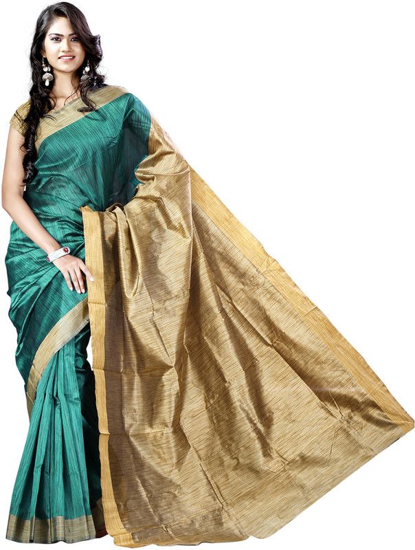 Solid/Plain Banarasi Silk Blend, Cotton Blend Saree  (Green)