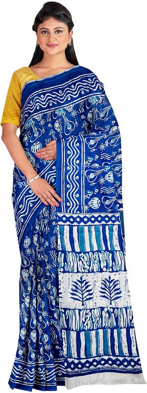 Printed Jamdani Handloom Viscose Rayon Saree  (Blue)