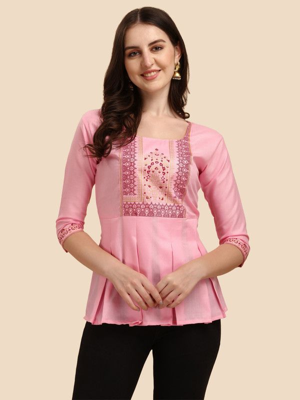 Casual Embellished Women Pink Top
