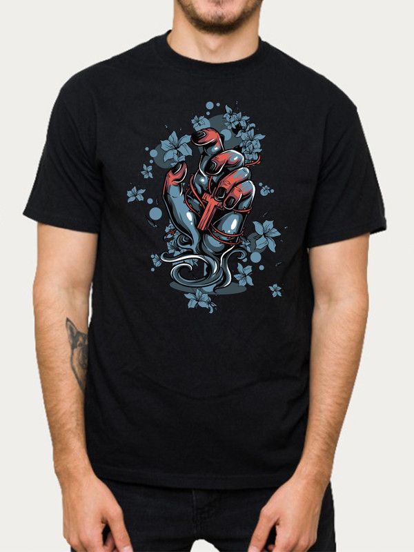 Printed Men's Regular Fit Round Neck Black T-shirt/ (Half Sleeve T-Shirts_021 Men Graphic Print Round Neck Cotton Blend Black T-Shirt