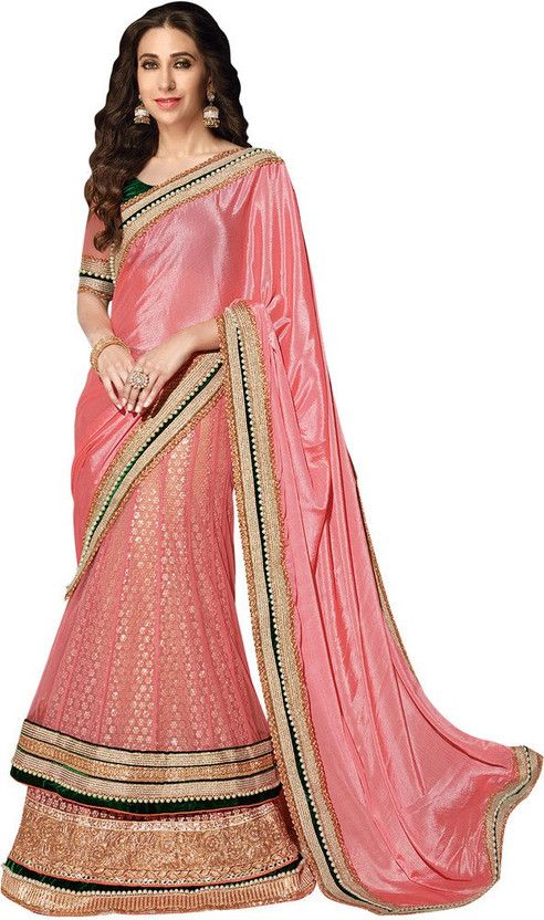 Embroidered Bollywood Cotton Blend, Chiffon Saree  (Pink)