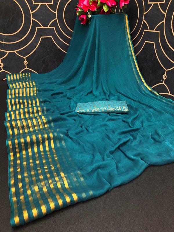 Bollywood Chiffon Saree  (Blue)