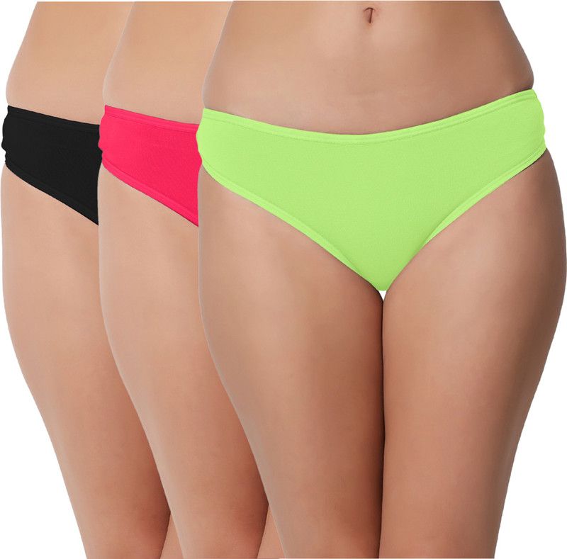 Pack of 3 Women Hipster Black, Pink, Green Panty