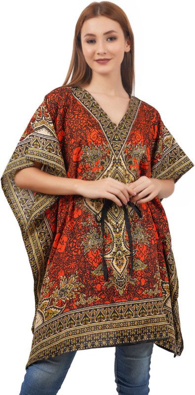 Printed, Geometric Print Poly Crepe Women Kaftan