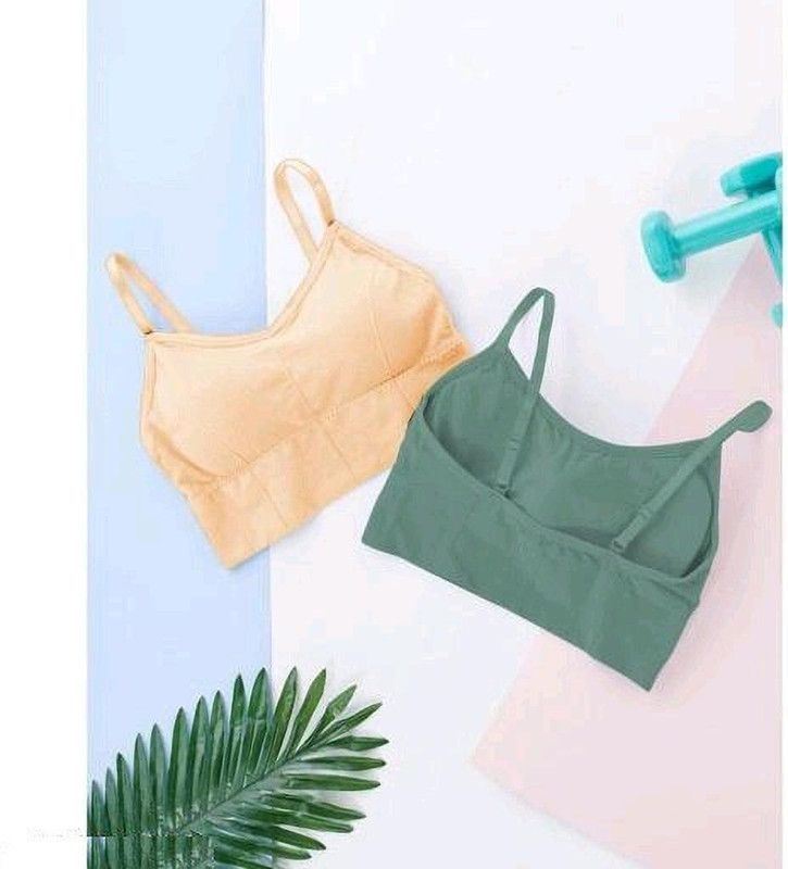 Pack of 2 Women Cami Bra Heavily Padded Bra  (Beige, Green)