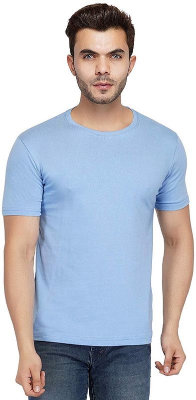 Corsair Men's Regular Fit Pure Cotton Half Sleeve Boy's Tshirt-Black Men Solid Round Neck Pure Cotton Light Blue T-Shirt