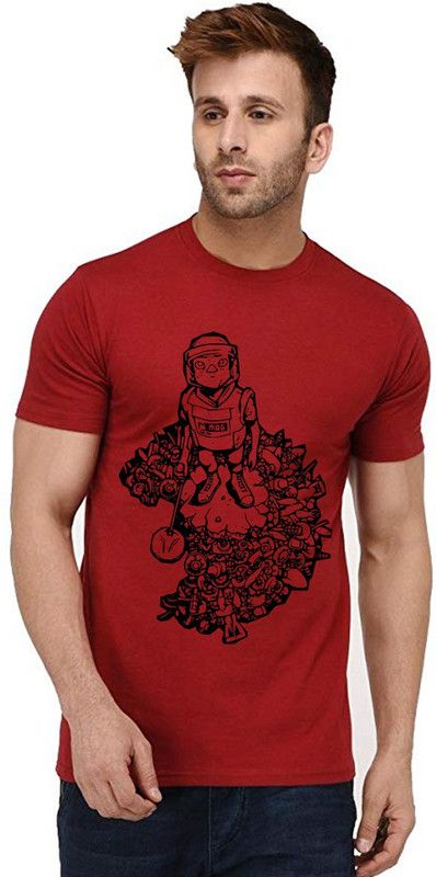 Land Or Bomb Men Graphic Print Round Neck Pure Cotton Red T-Shirt