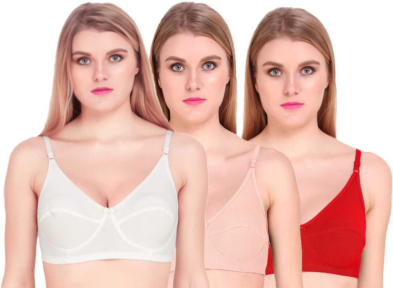 Women Full Coverage Non Padded Bra  (Red, Beige, White)