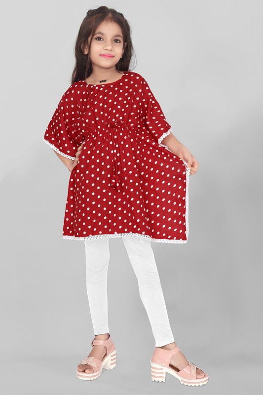 Polka Print Crepe Girls Kaftan