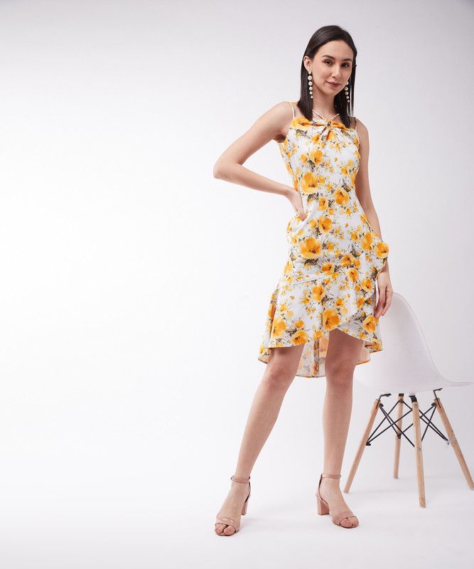 Women Wrap White, Yellow Dress