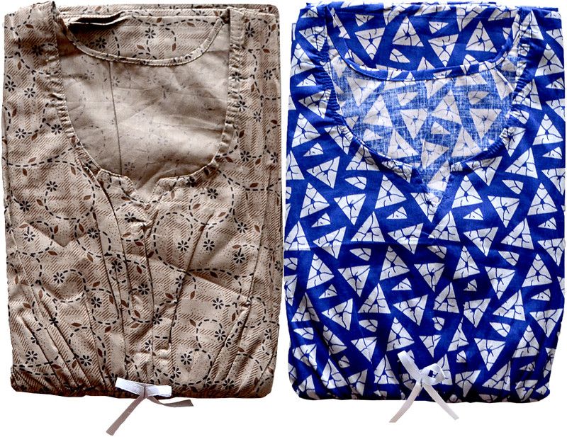 Pack of 2 Women Nighty  (Grey, Blue)