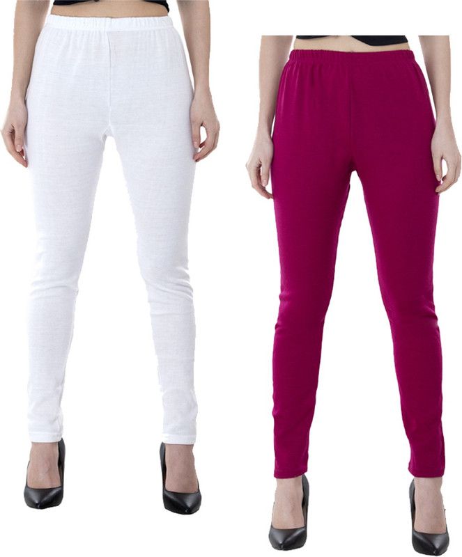 KAVYA Ankle Length Ethnic Wear Legging  (White, Pink, Solid)