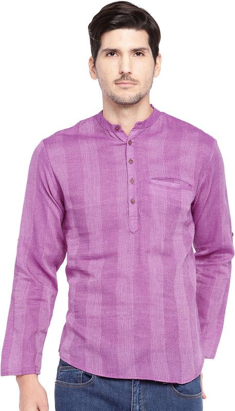 Men Printed Cotton Blend, Pure Cotton Straight Kurta  (Pink)