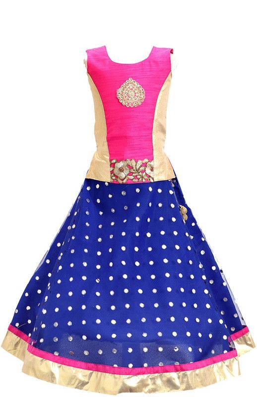 Baby Girls Lehenga Choli Party Wear Polka Print Lehenga Choli  (Blue, Pack of 1)