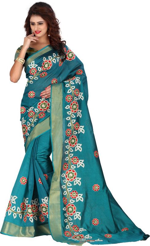 Printed Bollywood Tussar Silk Saree  (Blue)