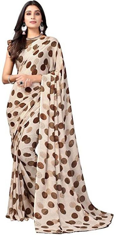 Polka Print Bollywood Georgette Saree  (Brown)