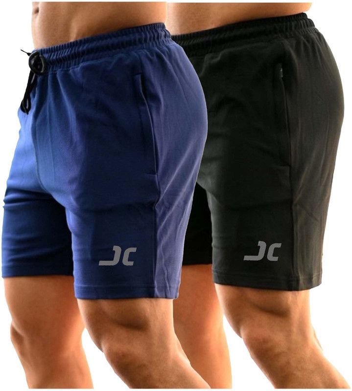 Pack of 2 Solid Men Dark Blue, Black Casual Shorts