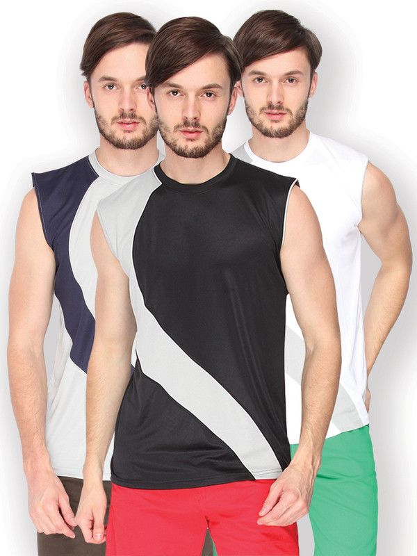 Pack of 3 jersey Men Solid Round Neck Cotton Blend White, Blue, Black, Grey T-Shirt