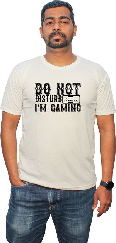 Printed T-shirts For Men Men Printed Round Neck Polyester White T-Shirt