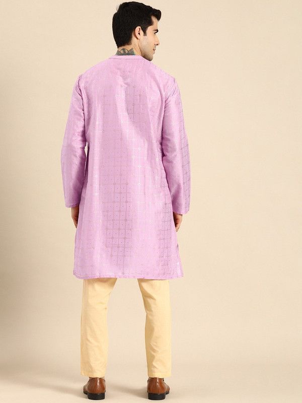 Men Printed Polyester Straight Kurta  (Purple)