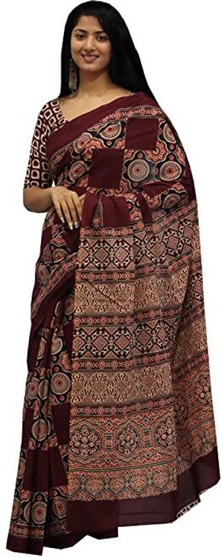 Printed, Color Block, Blocked Printed Ikkat Pure Cotton Saree  (Blue)