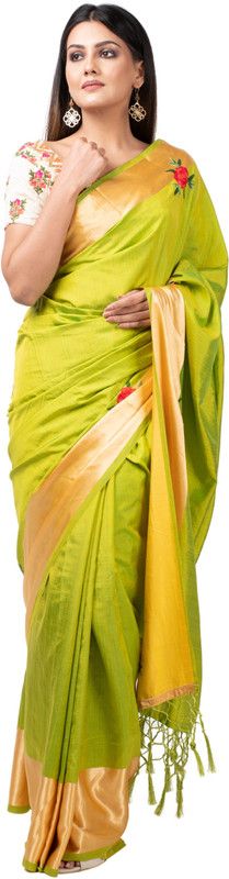 Embroidered Bollywood Silk Blend, Satin Saree  (Green)