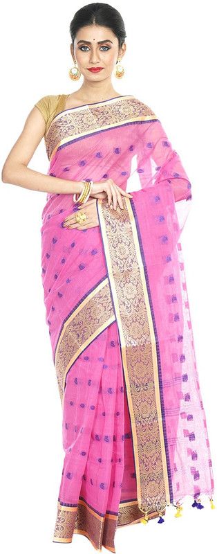 Woven Handloom Pure Cotton Saree  (Pink)