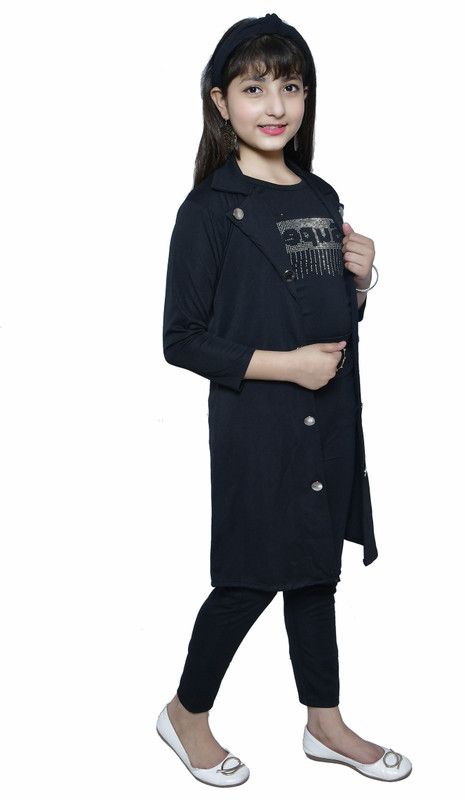 Girls Casual Shrug Top, Pant  (Black)