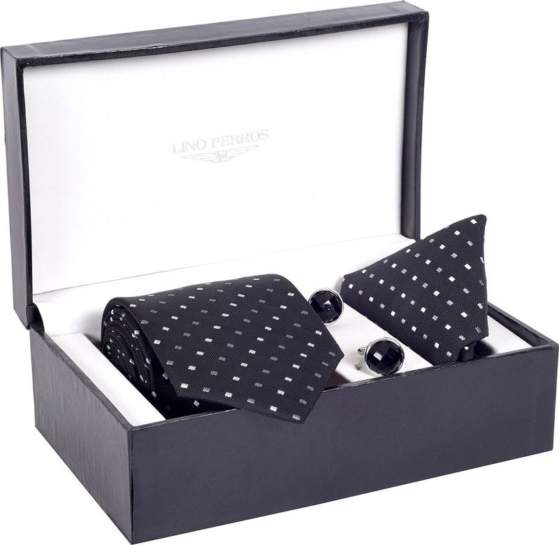 LINO PERROS Silk Tie & Cufflink  (Black)