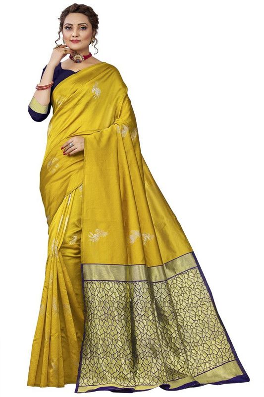 Woven Banarasi Pure Silk Saree  (Gold)