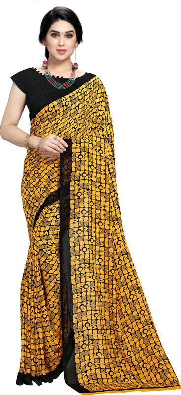 Bollywood Georgette Saree  (Yellow, Black)