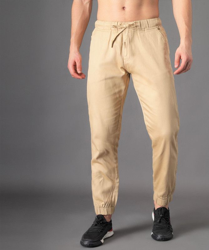 Men Jogger Fit Mid Rise Beige Jeans