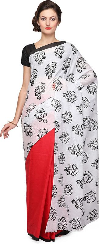Hand Painted Daily Wear Handloom Cotton Blend Saree  (Red)