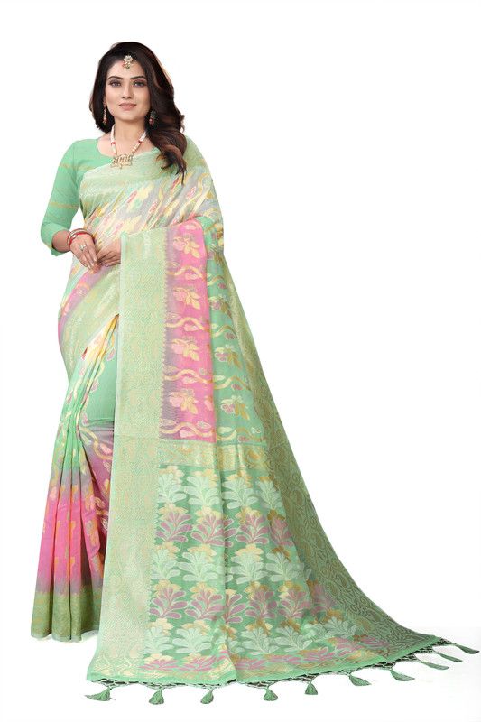 Jamdani Tussar Silk Saree  (Pink)