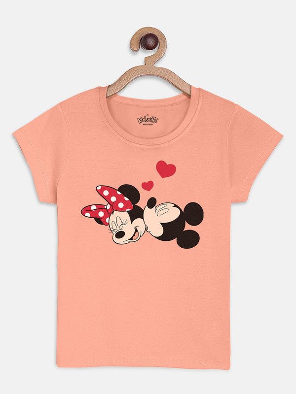 MICKEY & FRIENDS Girls Graphic Print Pure Cotton T Shirt  (Pink, Pack of 1)