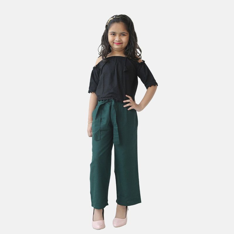 Girls Casual Top Trouser, Top  (Black)