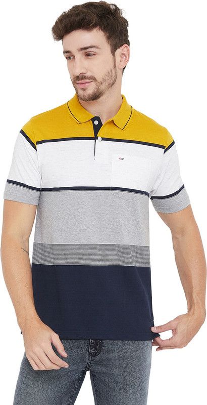 Men Colorblock Polo Neck Cotton Blend Purple T-Shirt