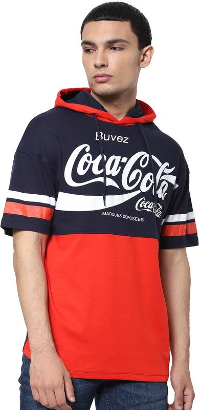 Men Printed Hooded Neck Cotton Blend Orange T-Shirt