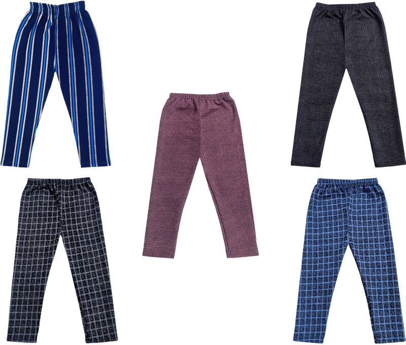 Capri For Girls Casual Checkered, Striped, Solid Polyester  (Multicolor Pack of 5)