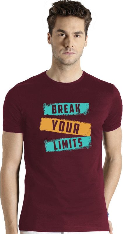 R22 Men Printed Round Neck Cotton Blend Maroon T-Shirt