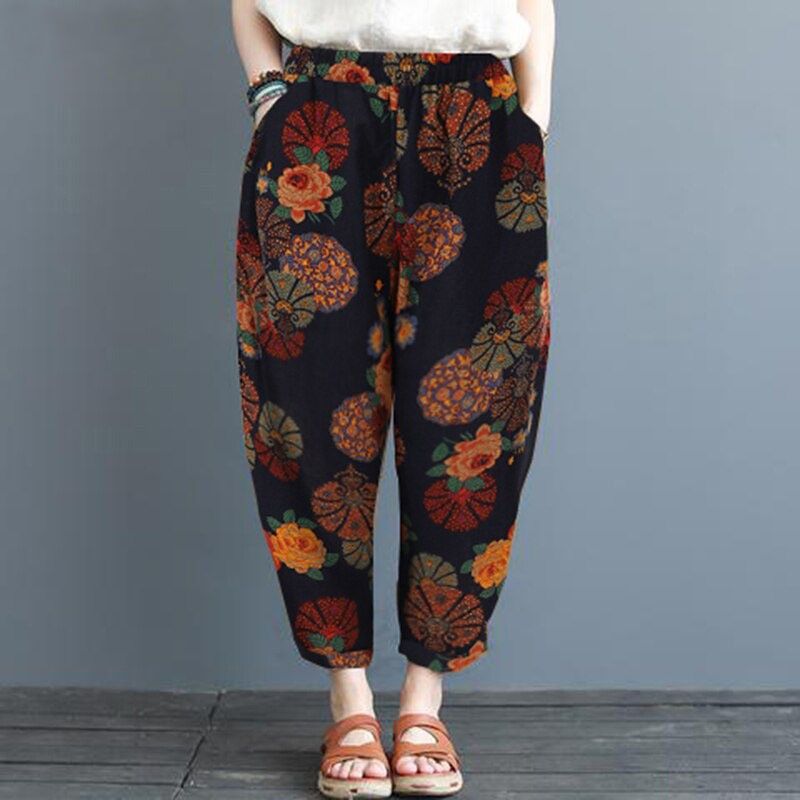 Women Floral Print Black Track Pants