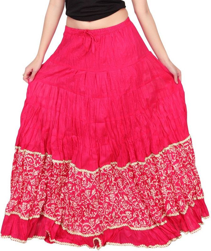 Women Printed Broomstick Pink, Beige Skirt