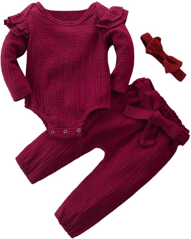 Baby Girls Casual Romper Pant  (Red)