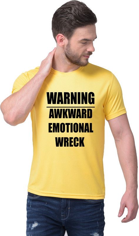 Men's T-Shirt Men Graphic Print Round Neck Polyester Yellow T-Shirt