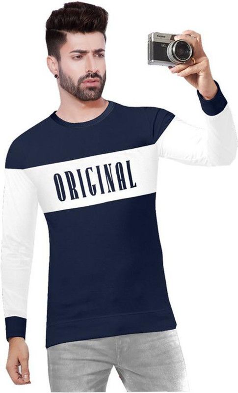 Men Printed Round Neck Cotton Blend Dark Blue T-Shirt