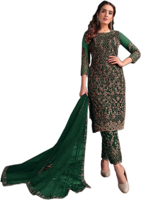 Unstitched Net/Lace Salwar Suit Material Embroidered