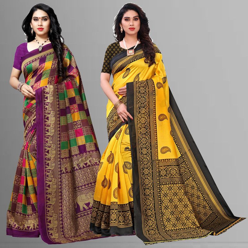 Fashion Art Silk, Cotton Silk Saree  (Pack of 2, Multicolor)