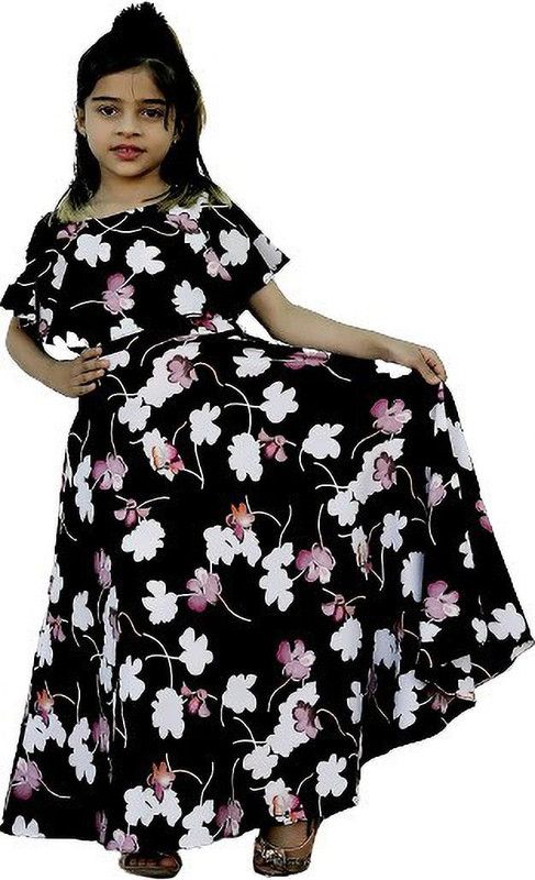 Girls Maxi/Full Length Casual Dress  (Black, Short Sleeve)