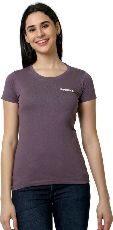 Women Solid Round Neck Cotton Blend Purple T-Shirt