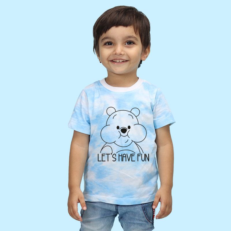 Boys Typography, Tie & Dye Cotton Blend T Shirt  (Blue, Pack of 1)